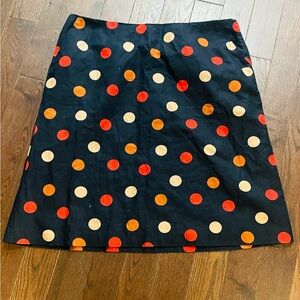 Laura Ashley Black A-Line linen blend Skirt with Red, Orange & Cream Polka Dots